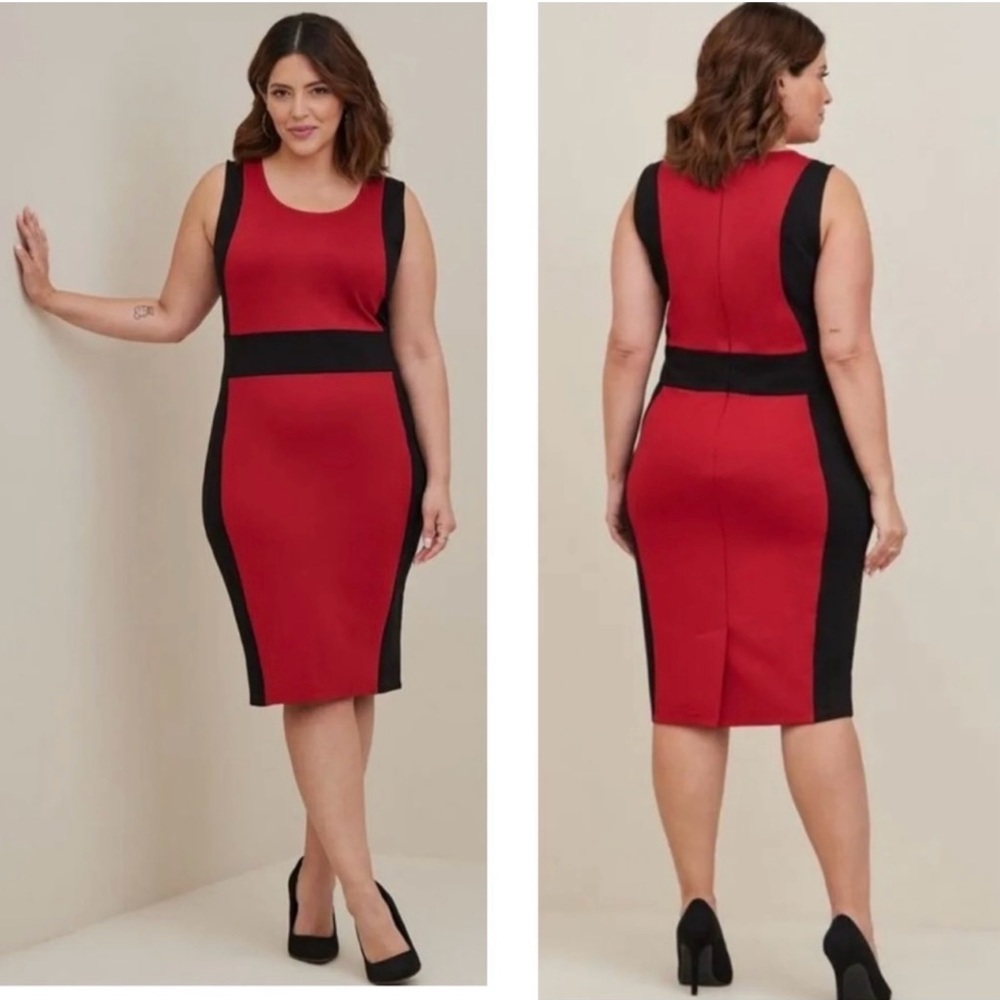 TORRID plus size 20 4drs red black ponte studio luxe contour bodycon dress NWT!!